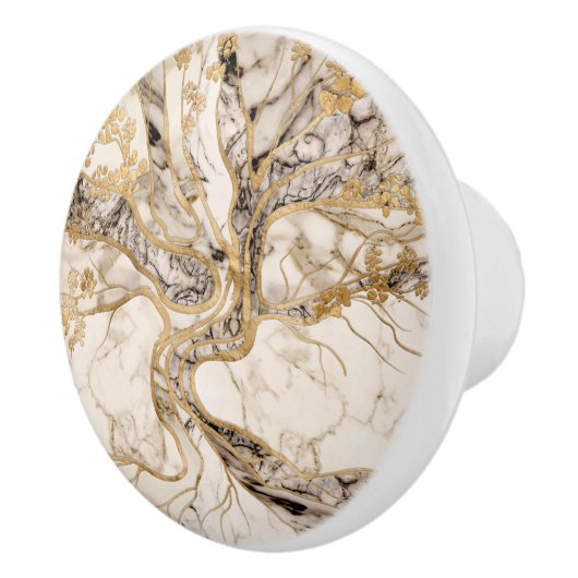 White Marble Tree of Life Abstract Keramische Knop (Rechts)