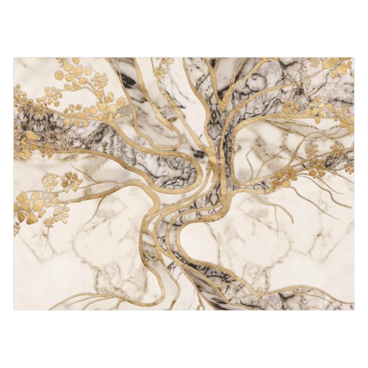 White Marble Tree of Life Abstract Tafelkleed (Voorkant (Horizontaal))