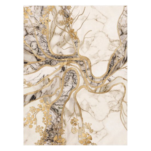 White Marble Tree of Life Abstract Tafelkleed (Voorkant)