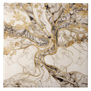 White Marble Tree of Life Abstract Tegeltje