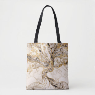 White Marble Tree of Life Abstract Tote Bag