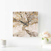 White Marble Tree of Life Abstract Vierkante Klok (Huis)