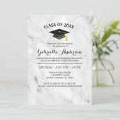 White Marble Trendy Afstuderen Invitation Kaart (Staand voorkant)