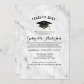 White Marble Trendy Afstuderen Invitation Kaart (Voorkant / Achterkant)