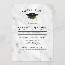 White Marble Trendy Afstuderen Invitation Kaart
