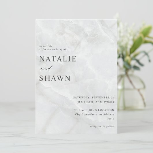 White marble Wedding Kaart (Staand voorkant)