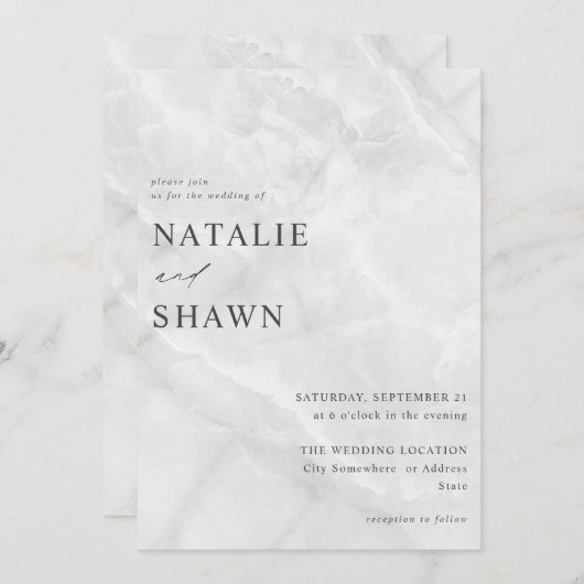 White marble Wedding Kaart (Voorkant / Achterkant)