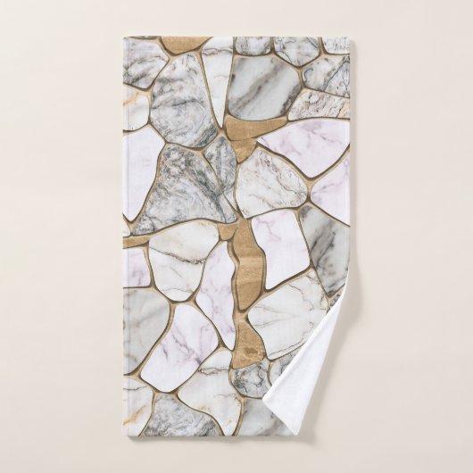 White Marbles en Gold Voronoi Abstract Bad Handdoek (Handdoek)