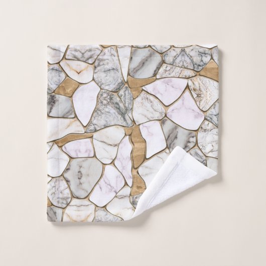 White Marbles en Gold Voronoi Abstract Bad Handdoek (Wasdoekje)