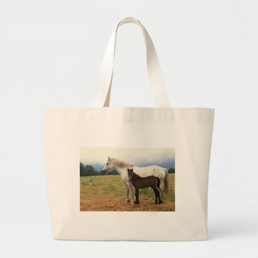 White Mare met Bay Foal Grote Tote Bag (Voorkant)