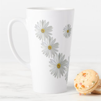 White Marguerite Daisy Flowers Latte Mok