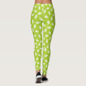 White Marigold Flower Silhouettes op Leaf Green Leggings (Achterkant)