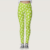 White Marigold Flower Silhouettes op Leaf Green Leggings (Voorkant)