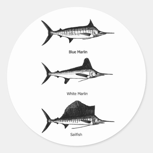 White Marlin - Blue Marlin - Sailfish Logo Ronde Sticker (Voorkant)