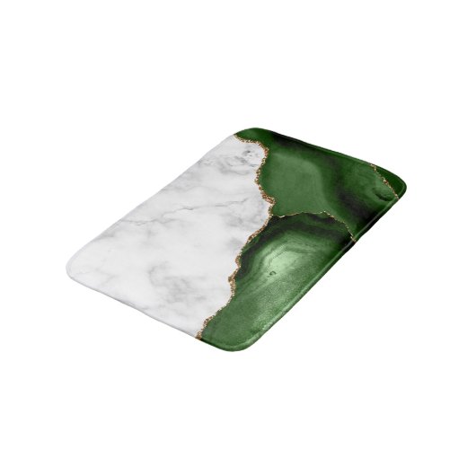 White marmer Hunter Green Agate Gold Glitter Badmat (Gekanteld)