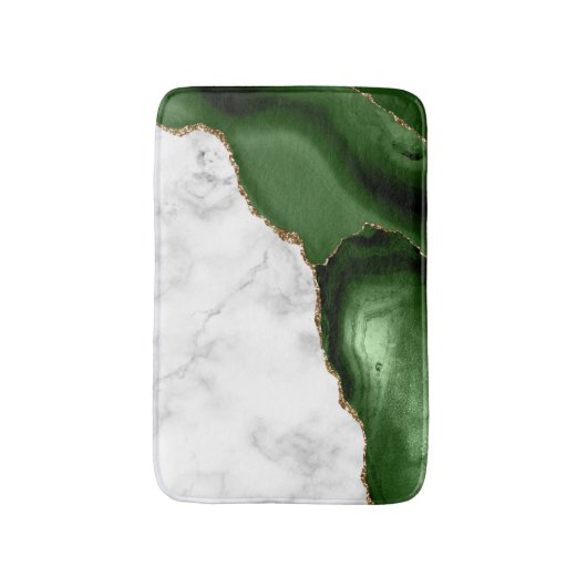 White marmer Hunter Green Agate Gold Glitter Badmat (Voorkant Verticaal)
