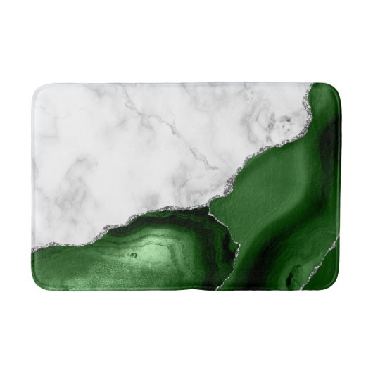 White marmer Hunter Green Agate Silver Glitter Badmat (Voorkant)