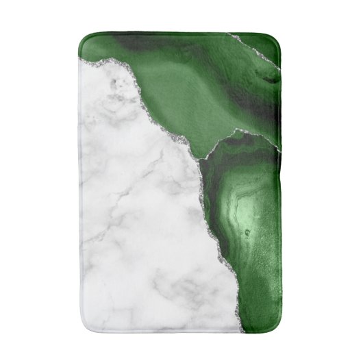 White marmer Hunter Green Agate Silver Glitter Badmat (Voorkant Verticaal)