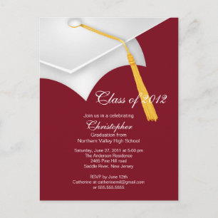 White Maroon Afstudeerder Pet Graduation Party Inv Uitnodiging Briefkaart