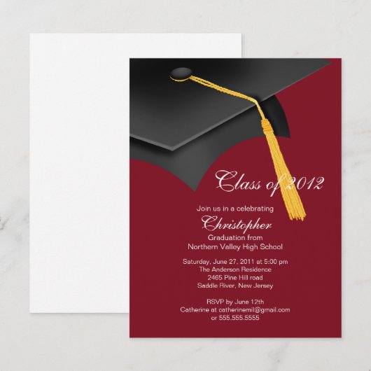 White Maroon Afstudeerder Pet Graduation Party Inv Uitnodiging Briefkaart (Voorkant / Achterkant)