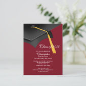 White Maroon Afstudeerder Pet Graduation Party Inv Uitnodiging Briefkaart (Staand voorkant)