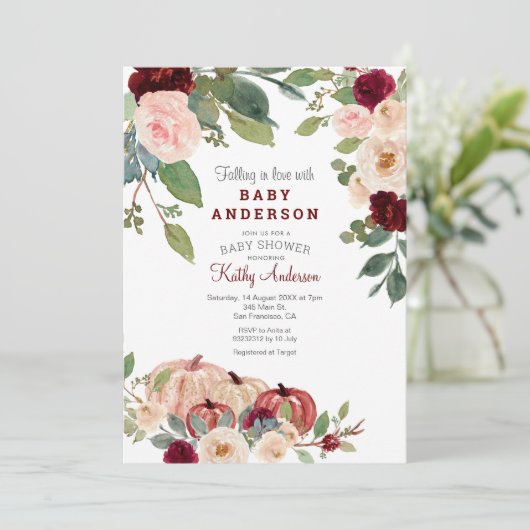 White Marsala Pumpkin Baby shower Uitnodiging (Staand voorkant)