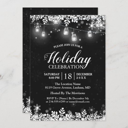 White Mason Jar Lights Snowflakes kerst Kaart (Voorkant / Achterkant)