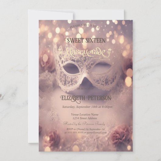 White Masque Diamonds Roos Gold Sweet 16 Kaart (Voorkant)