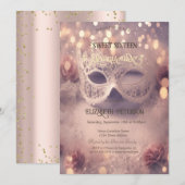 White Masque Diamonds Roos Gold Sweet 16 Kaart (Voorkant / Achterkant)