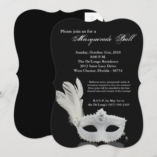 White Masquerade Ball Mask Costume Halloween Part Kaart (Voorkant / Achterkant)