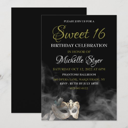 White Masquerade Sweet 16 Uitnodiging (Voorkant / Achterkant)