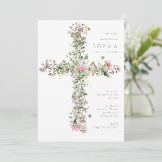 White Meadow wildflower kruis doop doop doop Kaart (Staand voorkant)