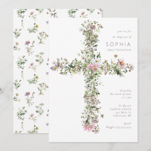 White Meadow wildflower kruis doop doop doop Kaart (Voorkant / Achterkant)