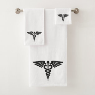 White Medical Caduceus Bad Handdoek