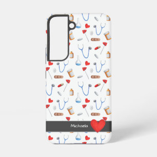 White Medical Equipment Pattern en Red Heart Samsung Galaxy Hoesje