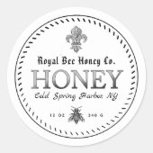 White Medieval Fleur de Lis Honey Label with Bee (Voorkant)