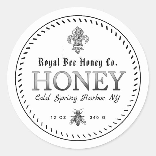 White Medieval Fleur de Lis Honey Label with Bee (Voorkant)