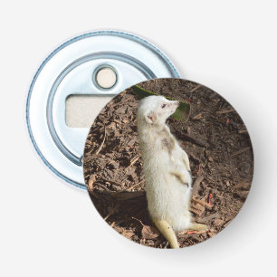White Meerkat, Magnetic Bottle Opener. Button Flesopener