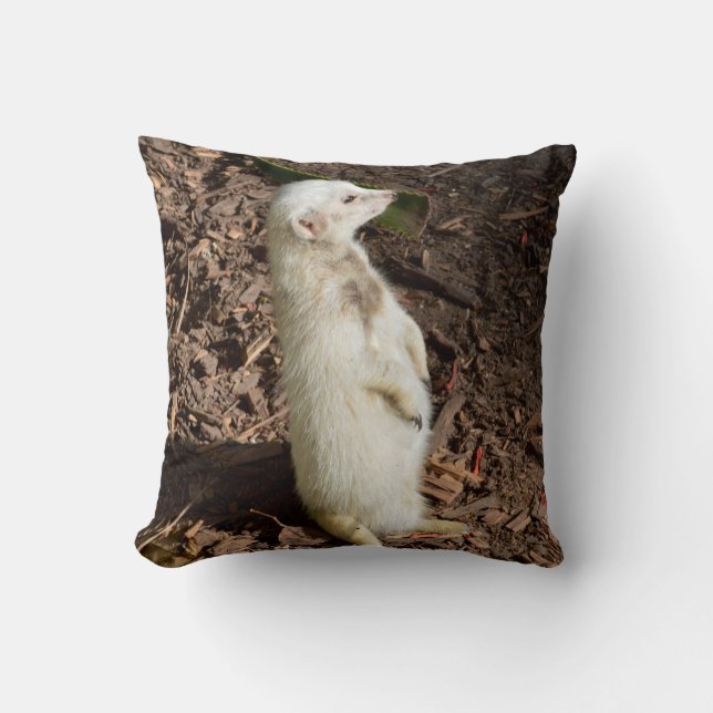 White Meerkat Standing, Cushion Kussen (Voorkant)