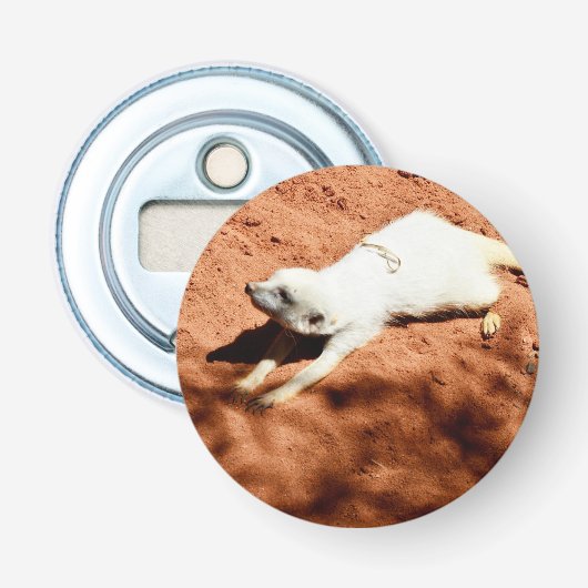 White Meerkat Stretching, Bottle Open Button Flesopener (Voorkant)