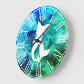 White Mermaid Silhouette & Ocean Swirls Grote Klok (Hoek)