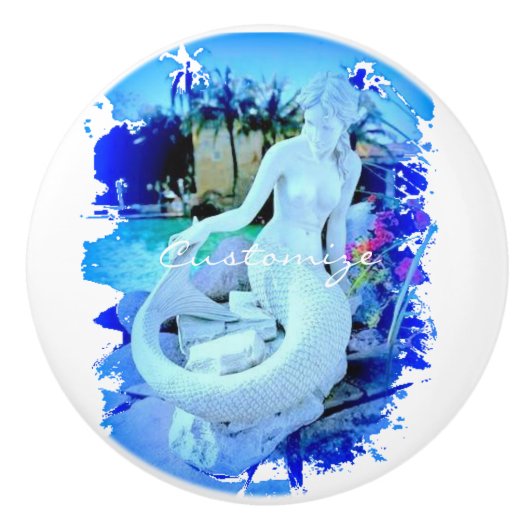 White Mermaid Sitting Thunder_Cove Keramische Knop (Voorkant)