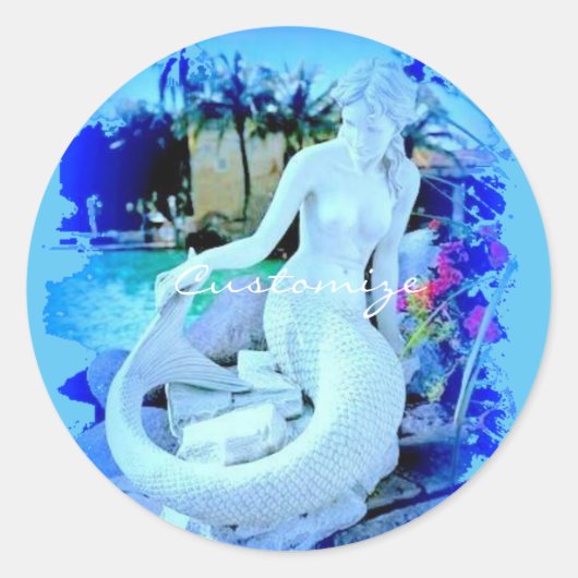 White Mermaid Sitting Thunder_Cove Ronde Sticker (Voorkant)