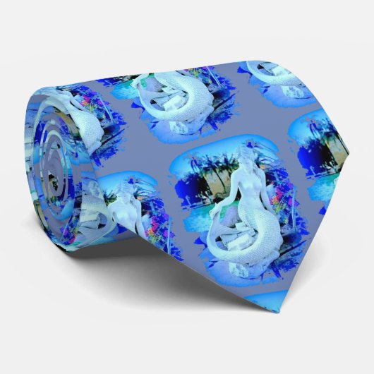 White Mermaid Sitting Thunder_Cove Stropdas (Opgerold)