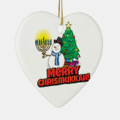 White Merry Chrismukkah met Snowman en Menorah Keramisch Ornament (Rechts)
