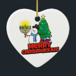 White Merry Chrismukkah met Snowman en Menorah Keramisch Ornament<br><div class="desc">Voeg deze leuke interreligieuze (Hanukkah en Kerstmis) sieraadjes toe aan je Chrismukkah feestelijkheden dit jaar. Als je de feestdagen samen viert, is dit een mooie aanraking. Dit is ons ontwerp en je vindt het nergens anders dan in onze winkel. Chrismukkah wordt gevierd door mensen die gewoonlijk in families met zowel...</div>