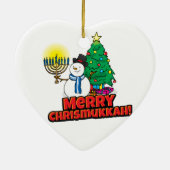 White Merry Chrismukkah met Snowman en Menorah Keramisch Ornament (Achterkant)