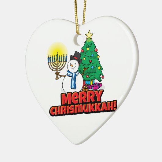 White Merry Chrismukkah met Snowman en Menorah Keramisch Ornament (Links)