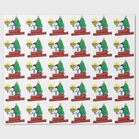 White Merry Chrismukkah Wrapping Paper Cadeaupapier (Vlak)