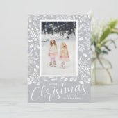 White Merry kerst Gray Foto Feestdagenkaart (Staand voorkant)